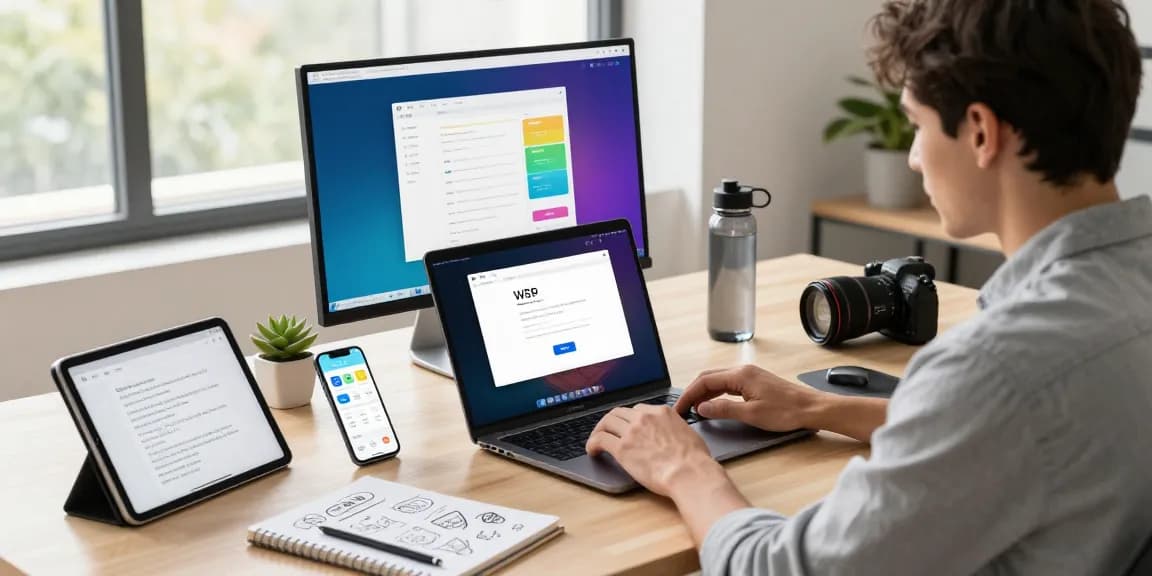 Downloading WPS software on a laptop in a modern workspace.