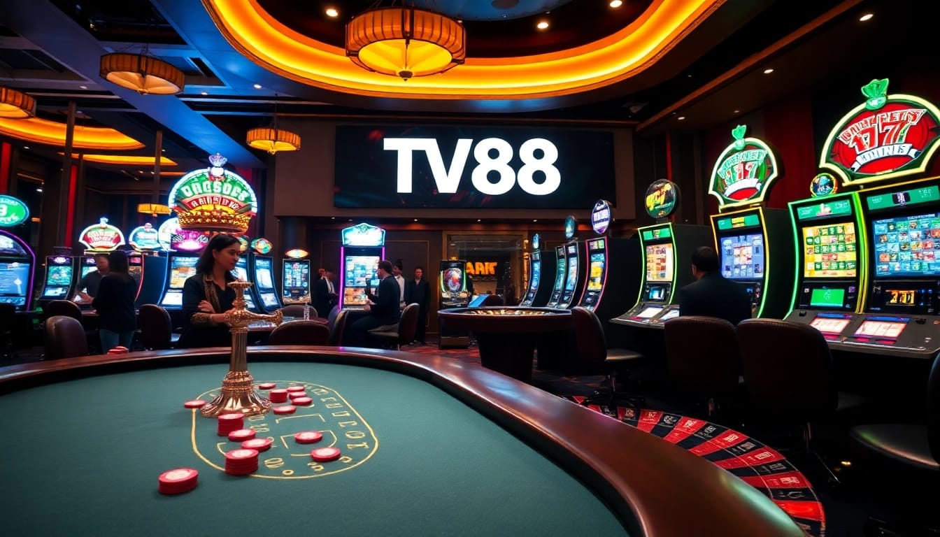 Engage in thrilling games at TV88 casino with vibrant roulette and lively poker tables.
