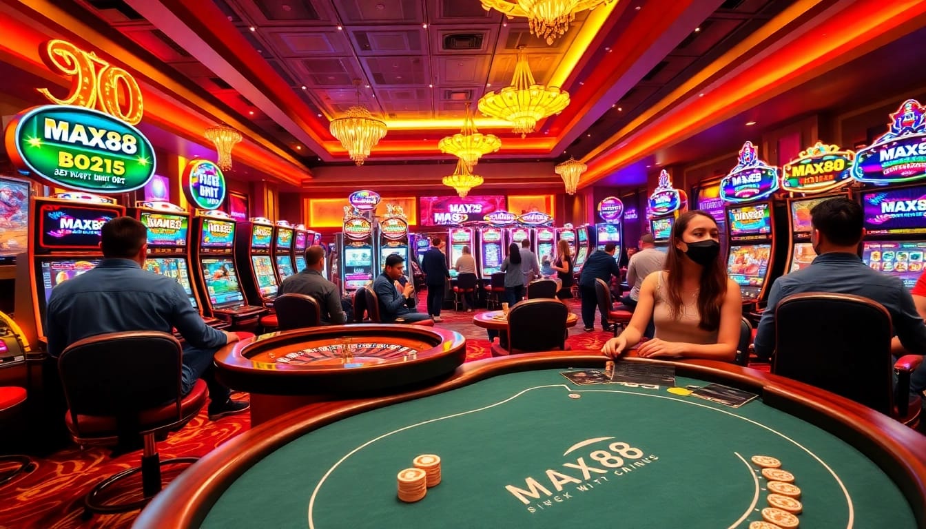 Experience the thrill of MAX88 at a glamorous casino table with exciting games and vibrant atmosphere.