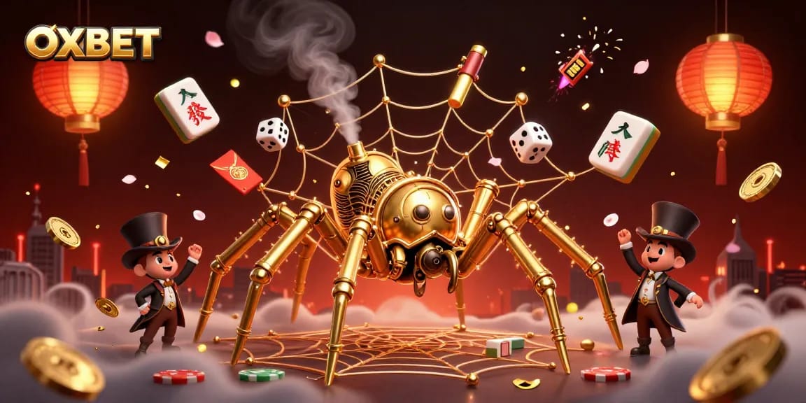 Engage in exciting gameplay at OXBET with vibrant 3D visuals of steampunk elements and casino theme.
