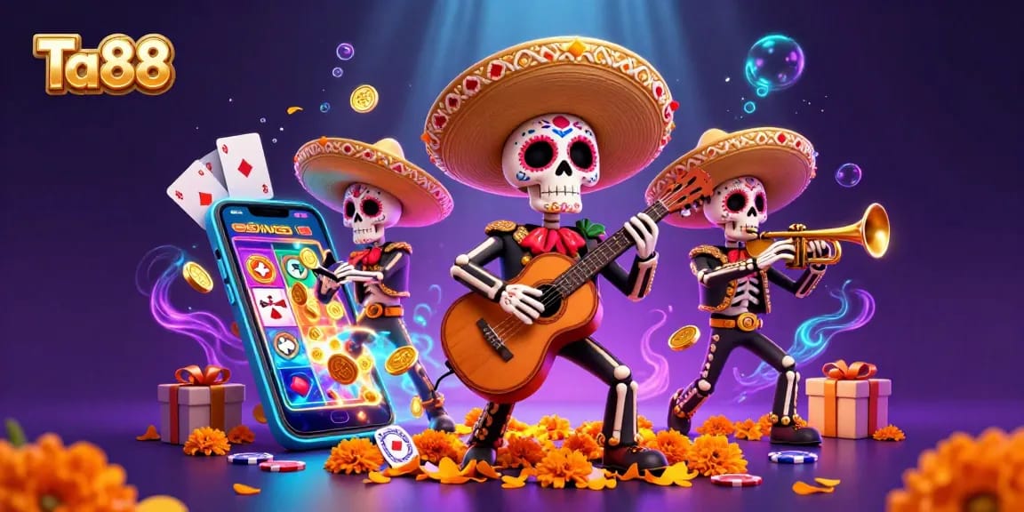 Experience the thrilling excitement of Ta88 with a vibrant mariachi band amidst dynamic casino elements.