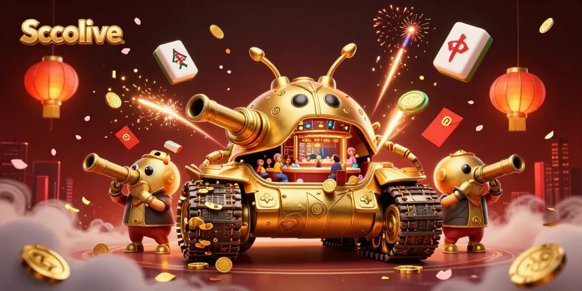 Socolive offers an exciting view of a golden beetle tank casino filled with tiny patrons and fireworks.