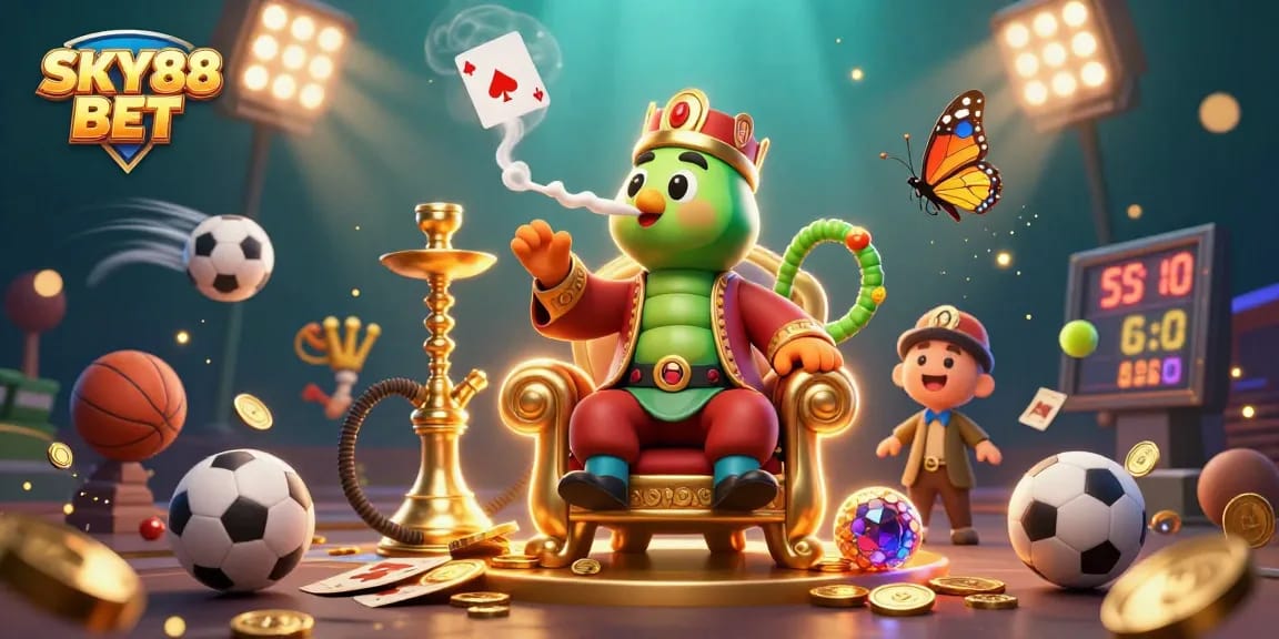 Experience exciting gameplay with SKY88 BET featuring a giant caterpillar in a vibrant casino setting.
