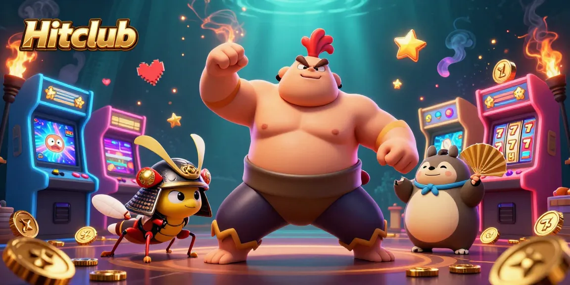 Hitclub showcases an exhilarating casino scene featuring vibrant characters, slot machines, and gaming elements.
