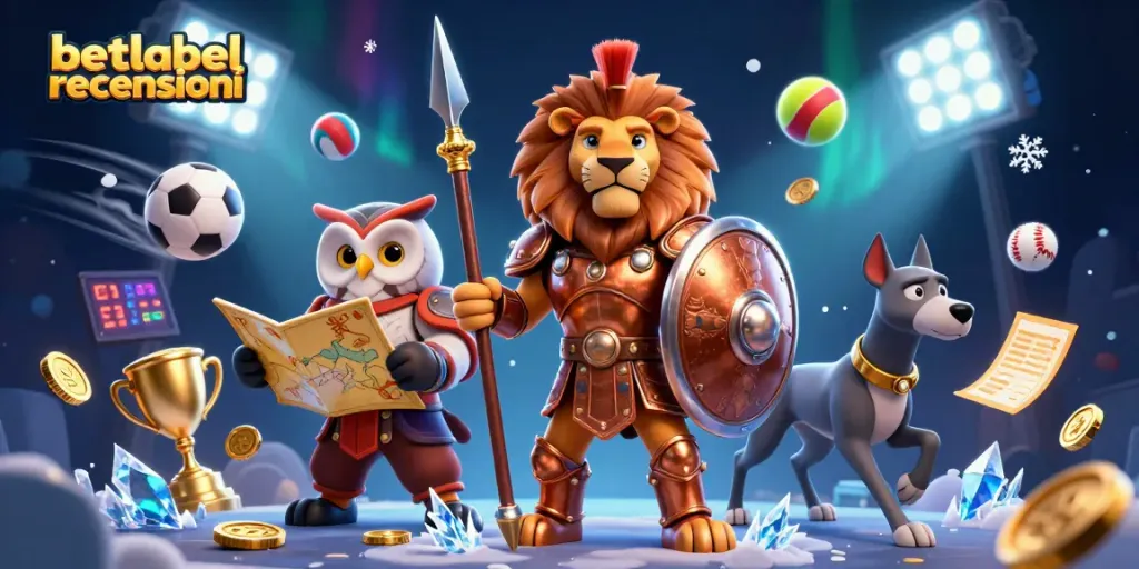 Betlabel recensioni illustrates a dynamic casino experience with colorful sports elements and exciting characters.