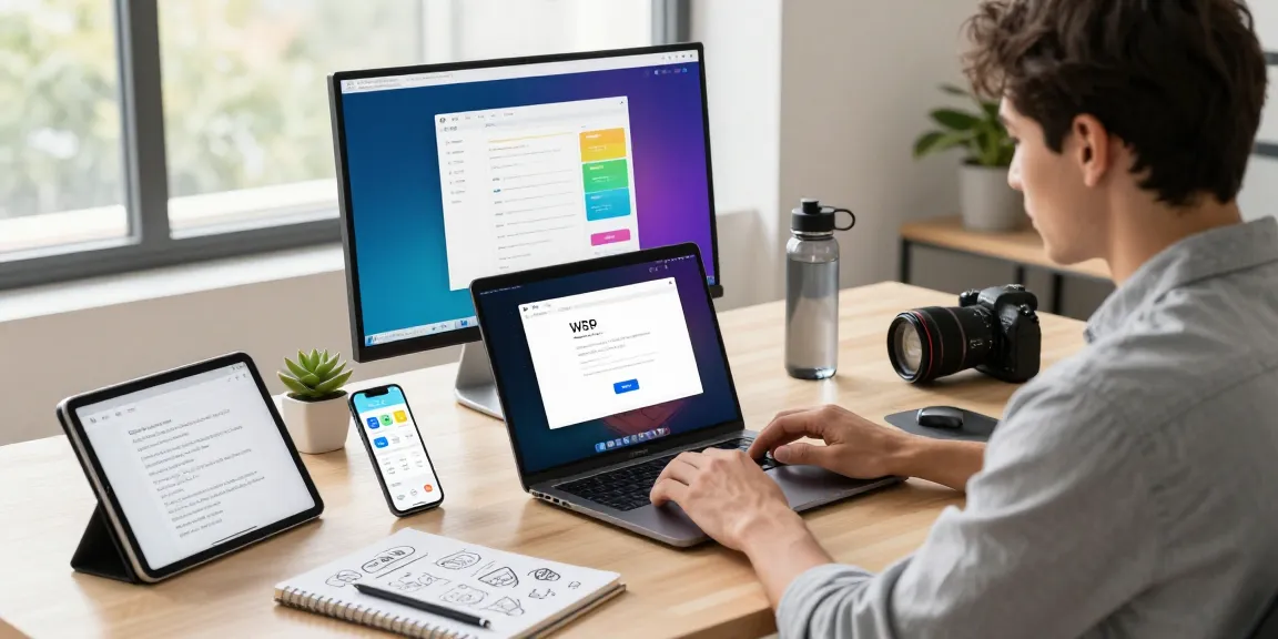 Downloading WPS software on a laptop in a modern workspace.