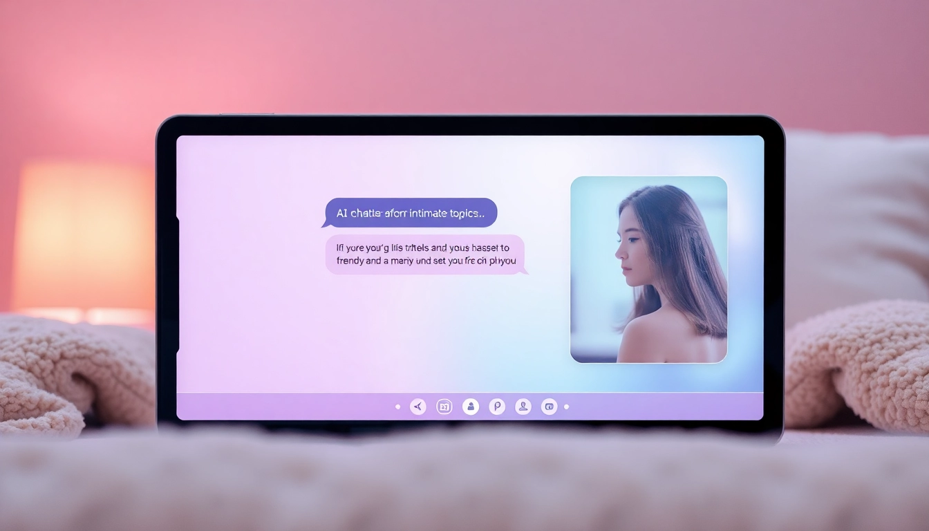 Engaging scene of an AI chatbot on a device discussing sex ai chat in a cozy setting.