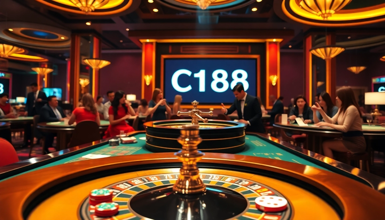 Players enjoying a thrilling game of roulette in a luxury casino featuring C168 displays.
