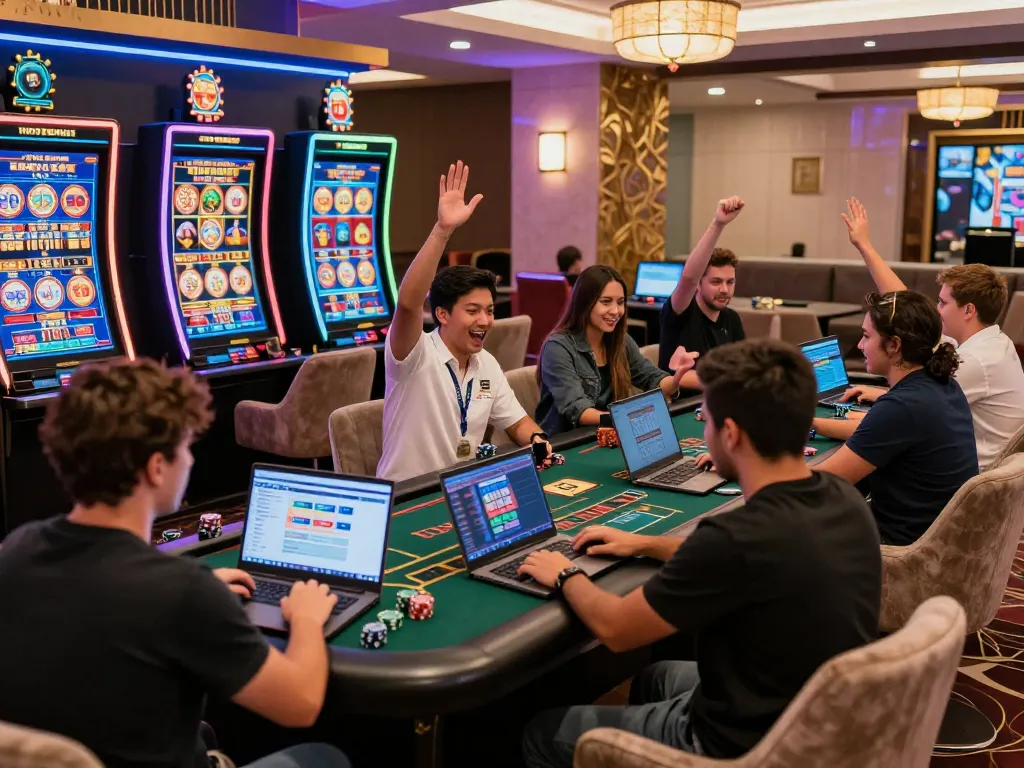 Exciting TT88 online gambling scene with diverse players enjoying a vibrant casino atmosphere.