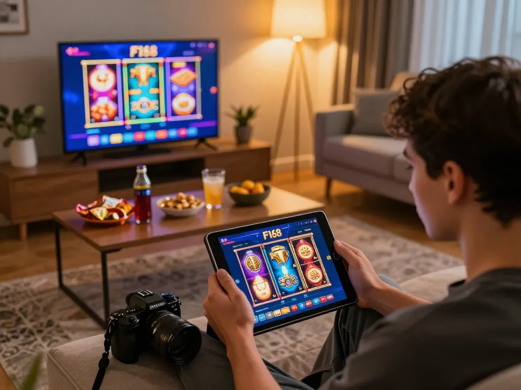 Engaging online gaming experience with F168 app on tablet, showcasing responsible gambling.