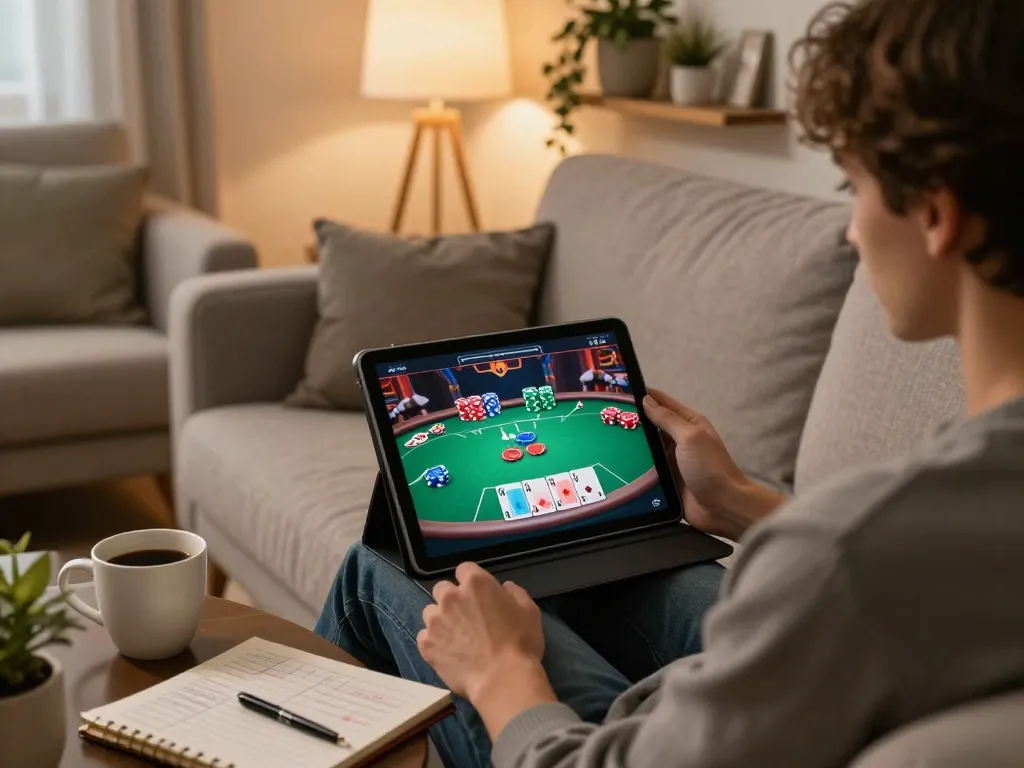 cm88z player enjoying online poker at home with strategies and comfortable setup.
