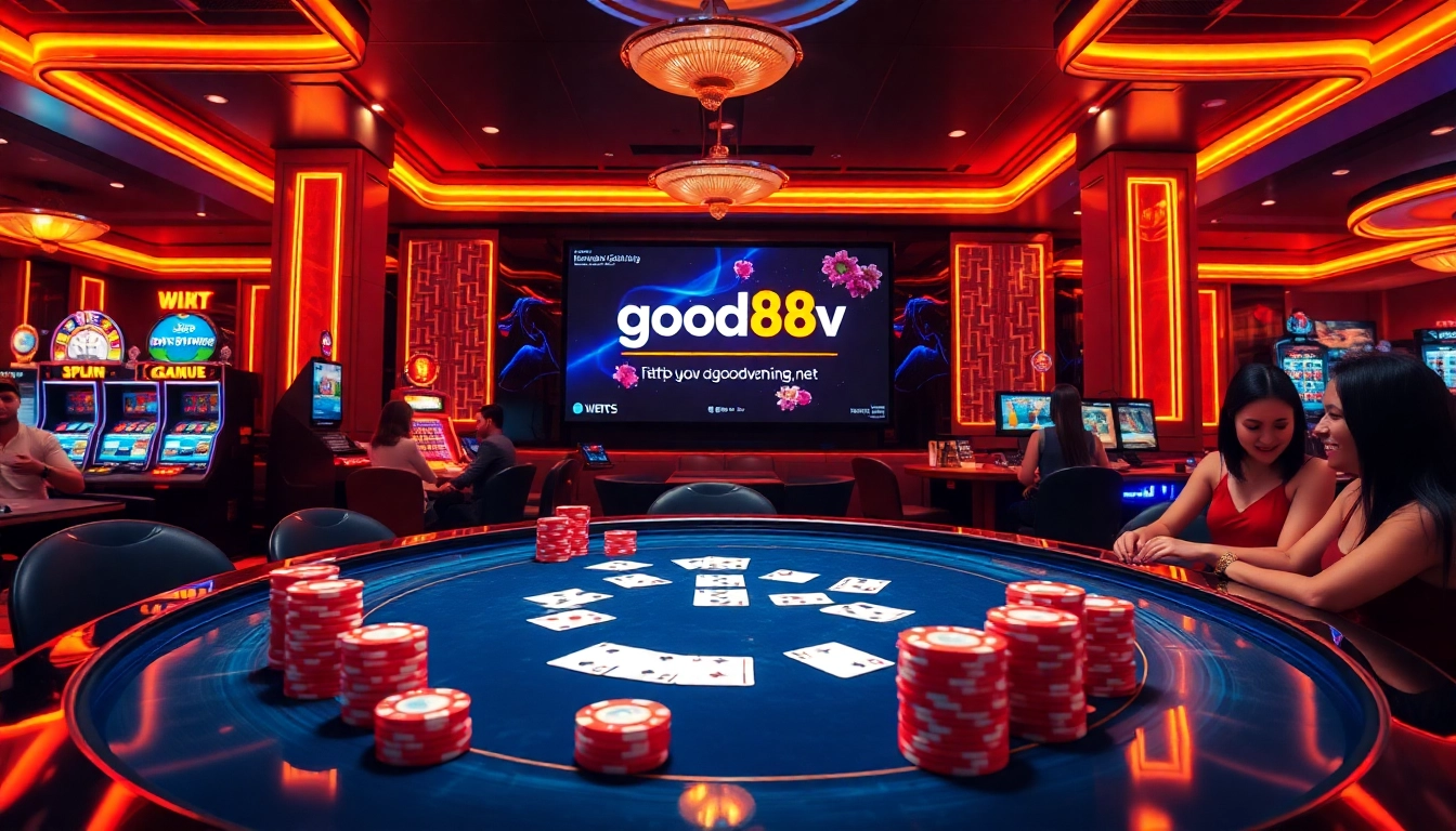 Experience thrilling gameplay at https://good88v.net/ as players engage at a vibrant casino table.