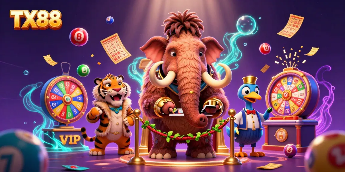 Experience vibrant gambling fun with TX88 at a lively casino illustration featuring dynamic characters.