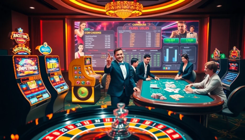 Betting excitement at https://8kbet3.com/ with vibrant casino tables and engaging slot machines.