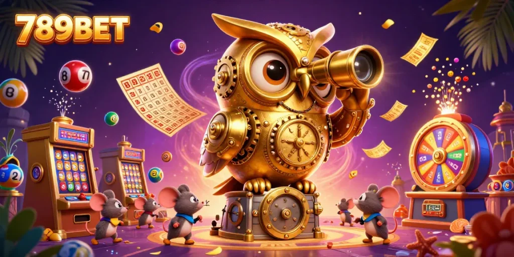 Experience the thrill of 789BET gaming with colorful lottery balls and dynamic casino elements.